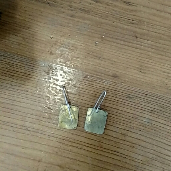 Abstract Modern Brass, Copper + Silver Earrings - Picture 3 of 4